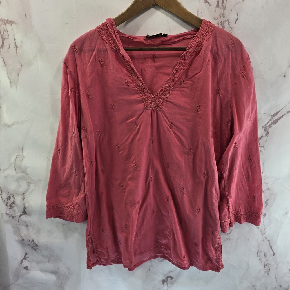 Kuhl Shirt Womens Large Pink Long Sleeve V Neck Cover Up Embroidered